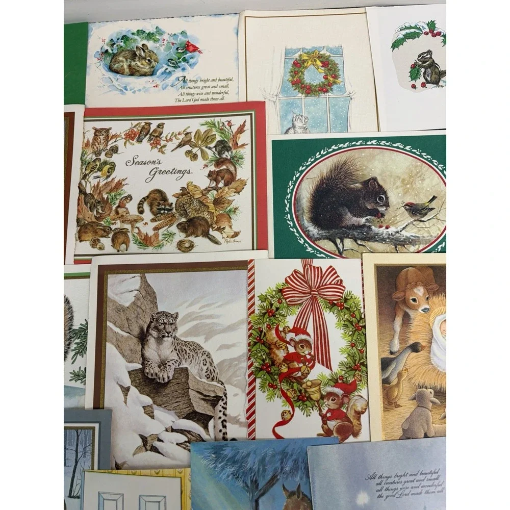 Vintage Animal Christmas Cards Fronts ONLY  Scrapbooking Crafts Decoupage 50+